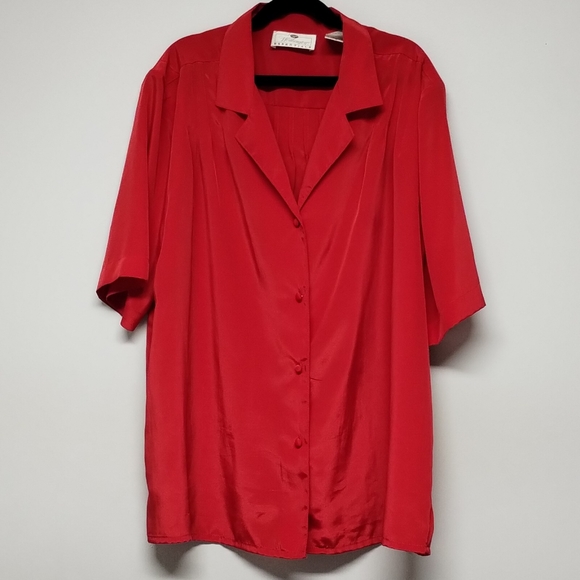 Worthington essentials red blouse button down collared shirt sz 12 short sleeve - Picture 2 of 3